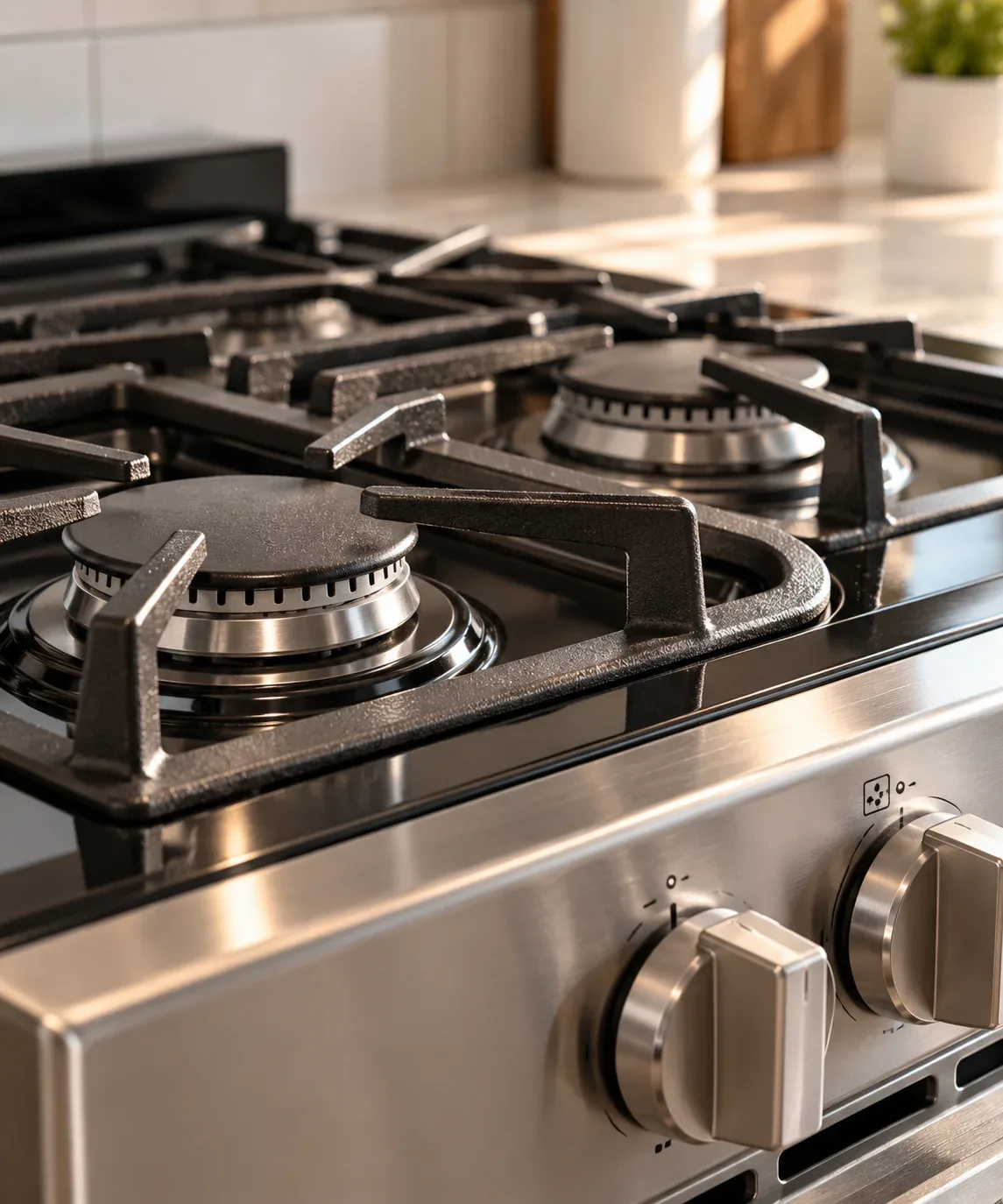 Close-up of a residential stove and cooking surface